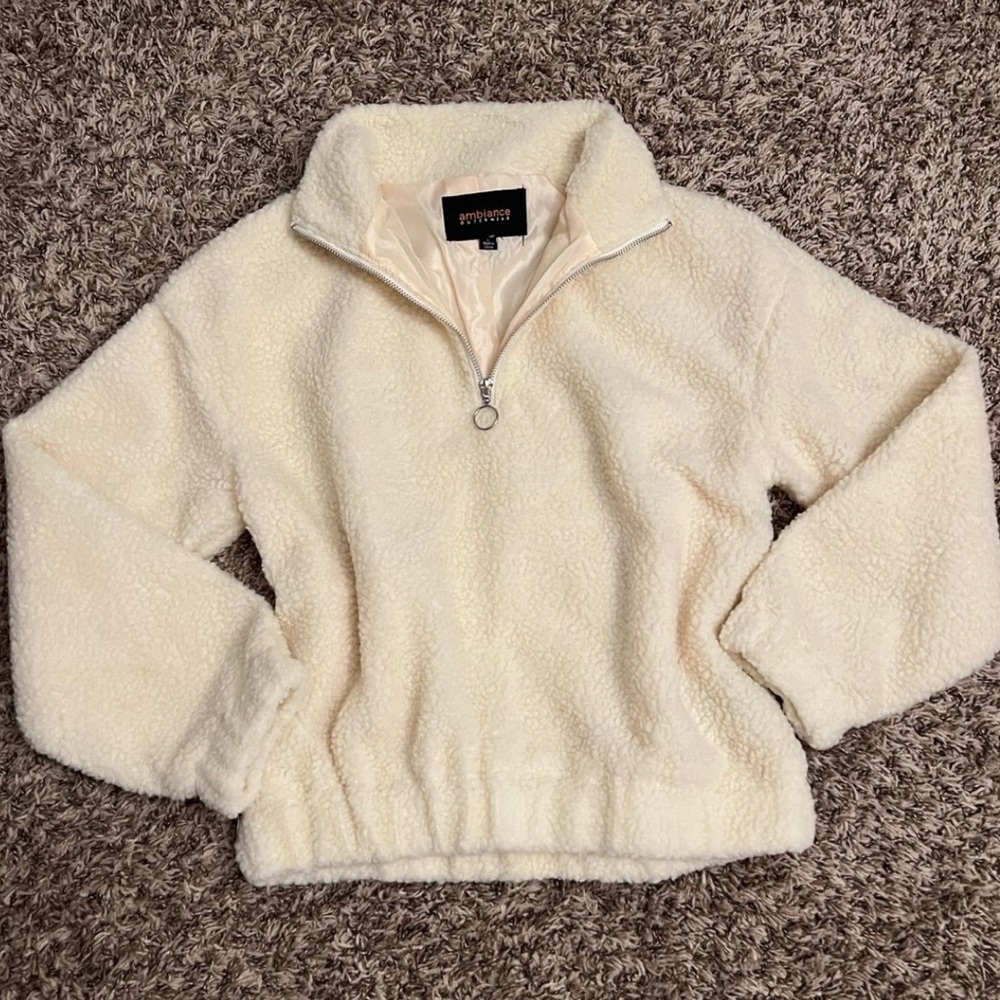 Ivory Faux Fur Sherpa Pullover